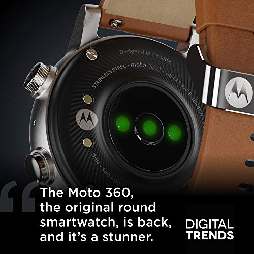 MOTO 360 3.ª Gen 2020 - Wear OS by Google - Pantalla Táctil - Smartwatch de Lujo de Acero Inoxidable - Correas de Cuero Genuino y Deportivas de Alto Impacto - Gris Acero
