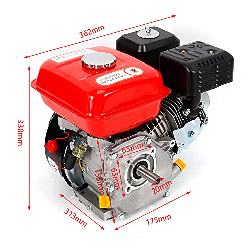 Motor de gasolina TIXBYGO Robusto motor de 4 tiempos con motor parado de 6,5 HP Motor de kart Motor monocilíndrico inclinado 25 ° Motor de intercambio 4 tiempos,refrigeración por aire forzado rojo