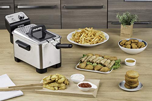 Moulinex Easy Pro AM338070 - Freidora 2300 W de 3 litros con cuba extraíble de acero inoxidable apta para lavavajillas, con 2 niveles de cocción, termostato regulable y ventana transparente