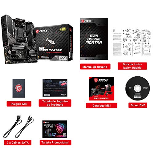 MSI MAG B550M MORTAR - Placa Base Arsenal Gaming (AMD AM4 DDR4 M.2 USB 3.2 Gen 2 HDMI MICRO ATX), AMD Ryzen 5000 Series processors