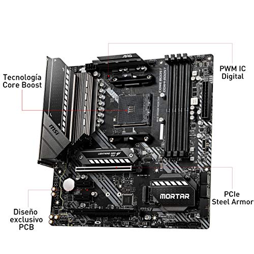 MSI MAG B550M MORTAR - Placa Base Arsenal Gaming (AMD AM4 DDR4 M.2 USB 3.2 Gen 2 HDMI MICRO ATX), AMD Ryzen 5000 Series processors