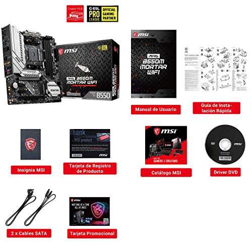 MSI MAG B550M MORTAR WIFI - Placa Base Arsenal Gaming (AMD AM4 DDR4 M.2 USB 3.2 Gen 2 HDMI MICRO ATX), AMD Ryzen 5000 Series processors