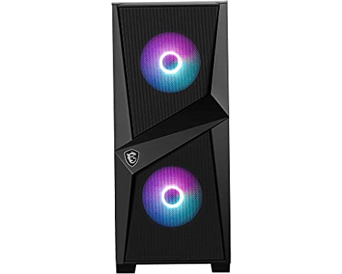 MSI MAG FORGE 100R Mid-Tower - Caja de PC Gaming, 2 x 120 mm ARGB + 1 x 120 mm Ventiladores Incluidos, Panel Cristal Templado, ATX, mATX, Mini-ITX, Negro