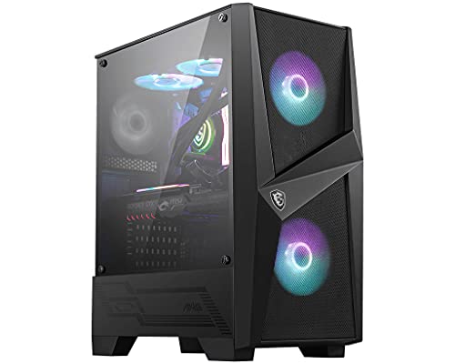 MSI MAG FORGE 100R Mid-Tower - Caja de PC Gaming, 2 x 120 mm ARGB + 1 x 120 mm Ventiladores Incluidos, Panel Cristal Templado, ATX, mATX, Mini-ITX, Negro