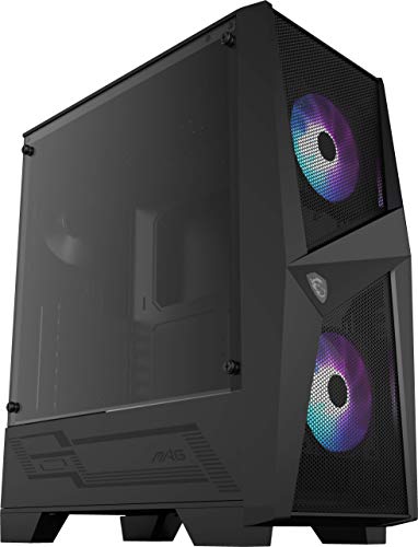 MSI MAG FORGE 100R Mid-Tower - Caja de PC Gaming, 2 x 120 mm ARGB + 1 x 120 mm Ventiladores Incluidos, Panel Cristal Templado, ATX, mATX, Mini-ITX, Negro