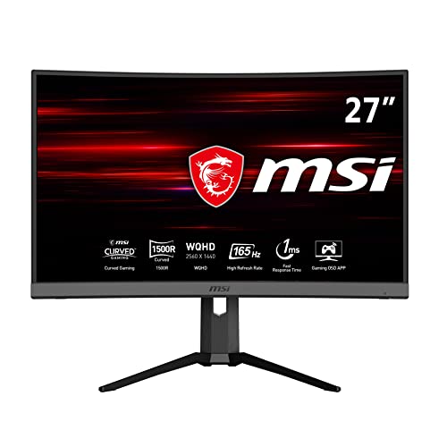 MSI Optix MAG272CQR - Monitor Gaming Curvo de 27" LED WQHD 165Hz (2560 x 1440p, ratio 16:9, Panel VA, pantalla curva 1500R, 1 ms respuesta, brillo 300 nits, Anti-glare) negro, compatible con consolas