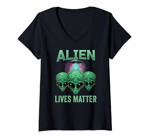 Mujer Alien Lives Matter Alien Raid Run Rush Alien Head Saying Fun Camiseta Cuello V