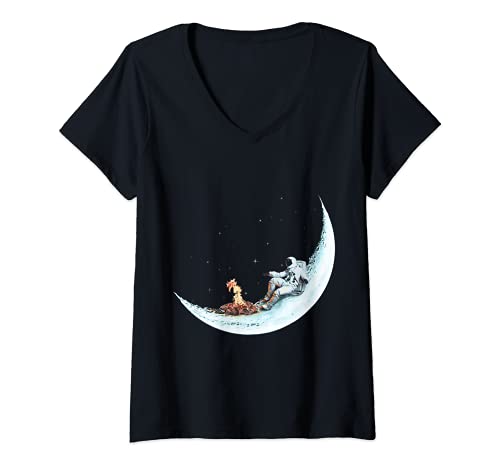 Mujer Astronauta por fogata en una luna creciente - fan de astrono Camiseta Cuello V
