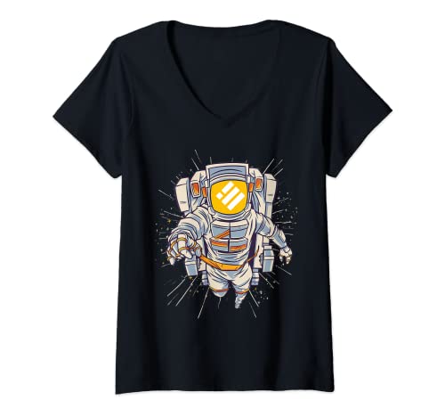 Mujer Binance USD Crypto Tee, Binance USD astronauta a Luna Camiseta Cuello V