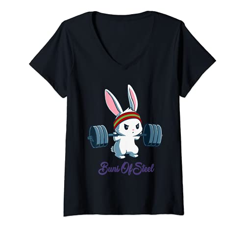 Mujer Buns Of Steel Fitness Rabbit Bunny Lover Gym Workout Camiseta Cuello V