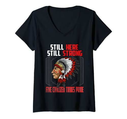Mujer Cinco tribus civilizadas Patrimonio Nativo Americano Raza Cinco Civ Camiseta Cuello V
