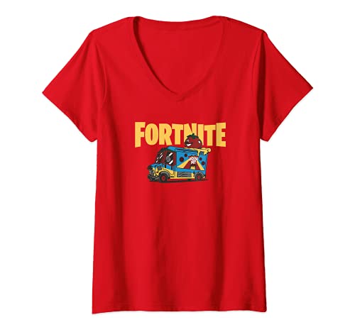 Mujer Fortnite Pete's Pizza Fortnite Camiseta Cuello V
