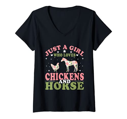 Mujer Just A Girl Who Loves Chickens & Horse - Funny Girl Chicken Camiseta Cuello V