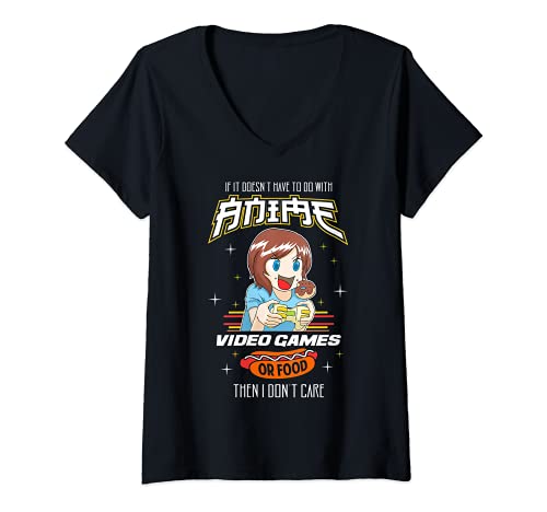 Mujer Kawaii Gamer Food Video Games Anime Comic PC Console Gaming Camiseta Cuello V