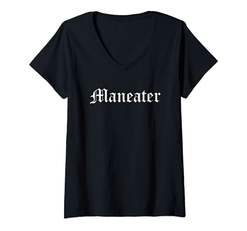 Mujer Maneater Vintage Funny Cute Girly Mujeres fuertes Camiseta Cuello V