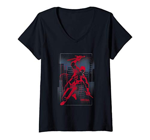Mujer Marvel Daredevil City Skyline Graffiti Camiseta Cuello V