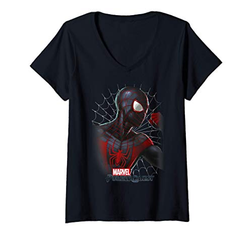 Mujer Marvel Puzzle Quest Spider-Man Miles Morales Camiseta Cuello V