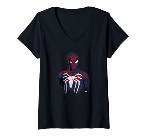 Mujer Marvel's Spider-Man Game Grunge Portrait Camiseta Cuello V