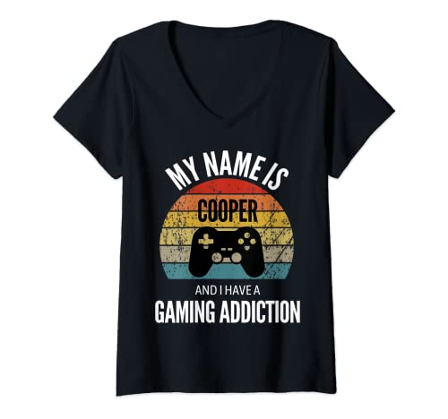 Mujer Mi nombre es Cooper y tengo una adición a juegos Camiseta Cuello V