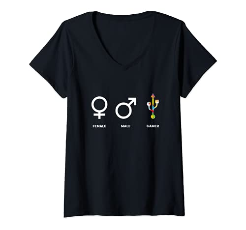 Mujer Mujer Hombre Gamer Juego PC Ordenador Vídeo Juegos En Línea Camiseta Cuello V