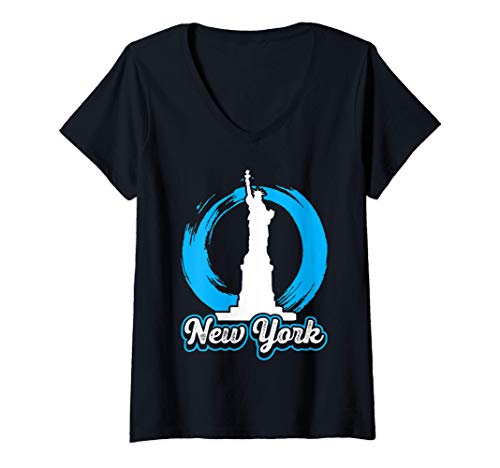 Mujer New York City United States Big Apple Liberty Vacation Gift Camiseta Cuello V