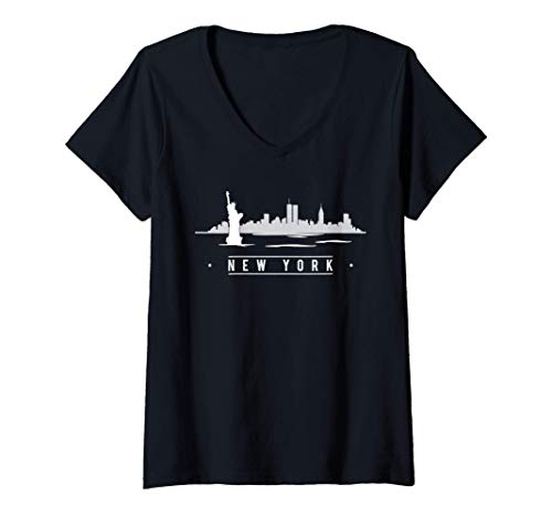 Mujer New York City United States Big Apple Liberty Vacation Gift Camiseta Cuello V