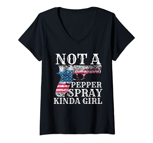 Mujer No es un spray de pimienta Tipo de chica Mujer Pistola Shooter Camiseta Cuello V