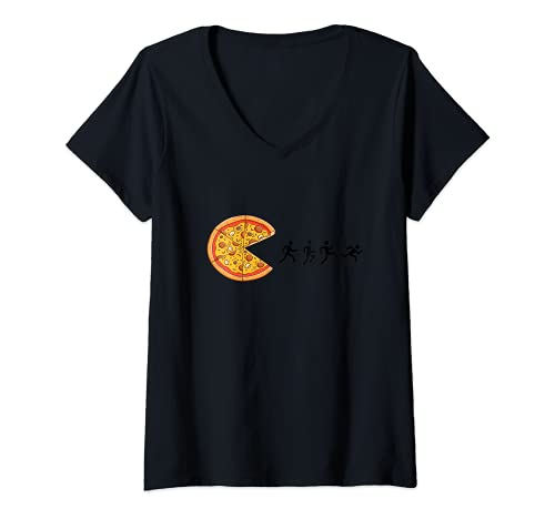 Mujer Pizza Man-Eater - Pizza Chases Personas Camiseta Cuello V