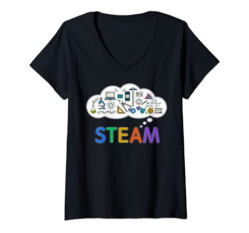 Mujer Regreso a la escuela STEM y STEAM Camisa para profesores y niños Camiseta Cuello V