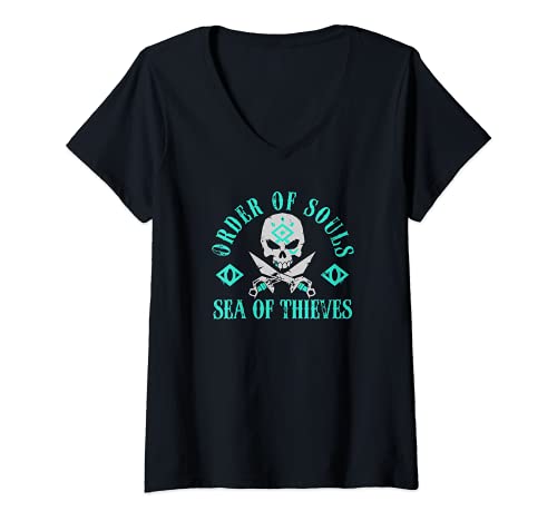 Mujer Sea of Thieves Order Of Souls Skull Crossed Swords Camiseta Cuello V