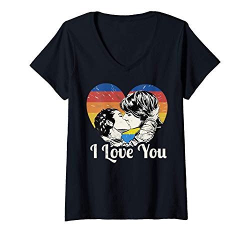 Mujer Star Wars Han Solo Leia Epic Kiss Rainbow I Love You Camiseta Cuello V