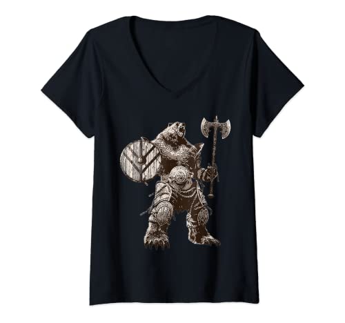Mujer Viking.Oso Warrior.Odin Berserker Vikings.Mitos Camiseta Cuello V