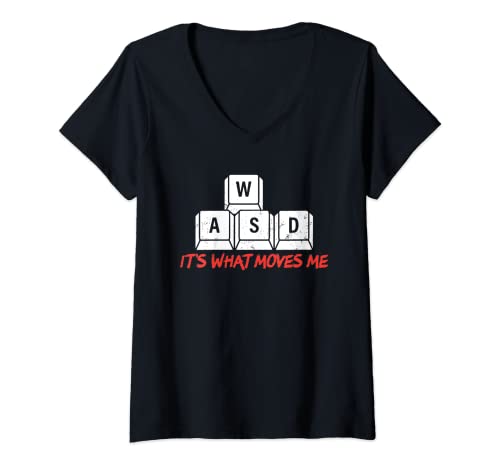 Mujer WASD es lo que me mueve divertido ordenador videojuegos Gamer PC Camiseta Cuello V