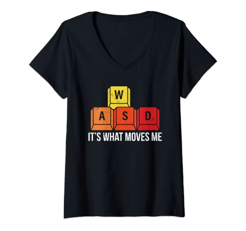 Mujer WASD es lo que me mueve divertido ordenador videojuegos Gamer PC Camiseta Cuello V