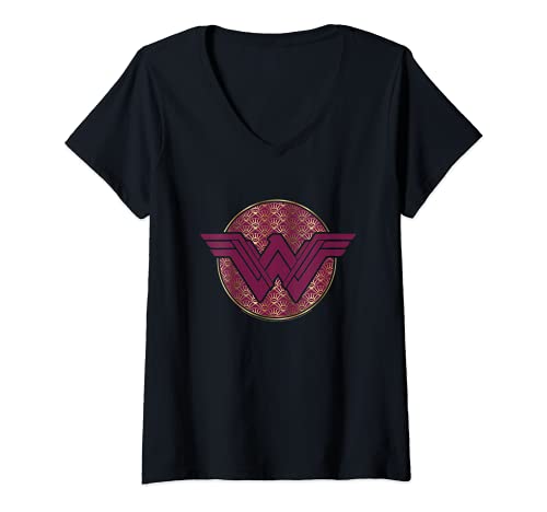Mujer Wonder Woman Movie Geometric Logo with Golden Sun Camiseta Cuello V