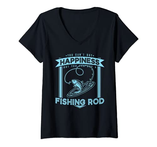 Mujer You Can't Buy Happiness But Can Buy A Fishing Rod Funny Camiseta Cuello V
