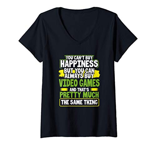 Mujer You Can't Buy Happiness You Can Buy Video Games Gamer Camiseta Cuello V