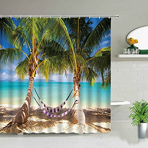 Mundo Submarino delfín Peces Tropicales Coral Cortina de Ducha Sol Palmera Tortuga bañera Cortina Decorativa S.15 150x200cm