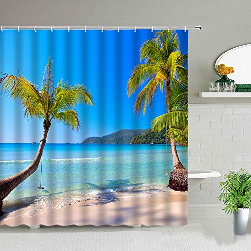 Mundo Submarino delfín Peces Tropicales Coral Cortina de Ducha Sol Palmera Tortuga bañera Cortina Decorativa S.15 150x200cm