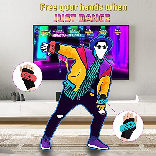 Muñequeras para Just Dance 2021/2020/2019 Nintendo Switch Joy-Con Controller Game y Zumba Burn It Up, inRobert 2Pcs Brazalete adhesivo ajustable para muñequera, apto para adultos (rojo y azul)