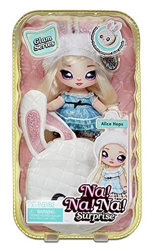 Na! Na! Na! Surprise moda 2 en 1 metálico Serie Glam-Coleccionable-Muñeca rubia con vestido azul y orejas Bolso en forma de conejo-Alice Hops, color 575368C3