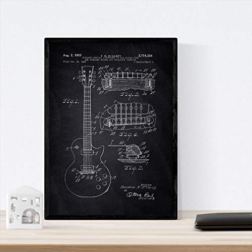 Lámina con diseño de patente antigua en tamaño A3 y con fondo vintage Nacnic Poster con patente de Guitarra