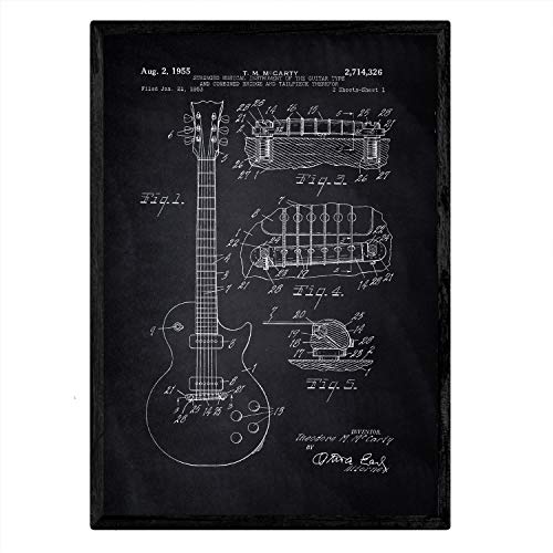 Nacnic Poster con Patente de Guitarra. Lámina con diseño de Patente Antigua en tamaño A3 y con Fondo Negro