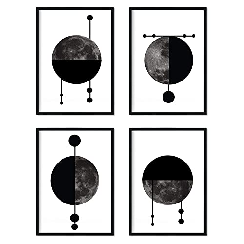 Nacnic Set de 4 láminas para enmarcar Cuatro Lunas Posters Estilo nórdico para la Tamaño A4. Láminas con imágenes de Lunas en Estilo escandinavo…
