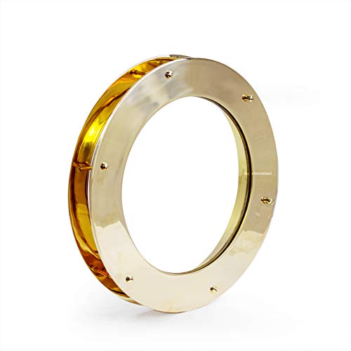 Nagina International 16" Deep Flange Nautical Home Decor Yet Functional Solid Brass Heavy Porthole Window with 8mm Dead-Light Window