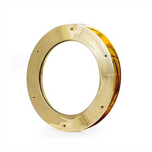 Nagina International 16" Deep Flange Nautical Home Decor Yet Functional Solid Brass Heavy Porthole Window with 8mm Dead-Light Window