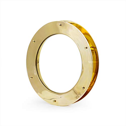 Nagina International 16" Deep Flange Nautical Home Decor Yet Functional Solid Brass Heavy Porthole Window with 8mm Dead-Light Window