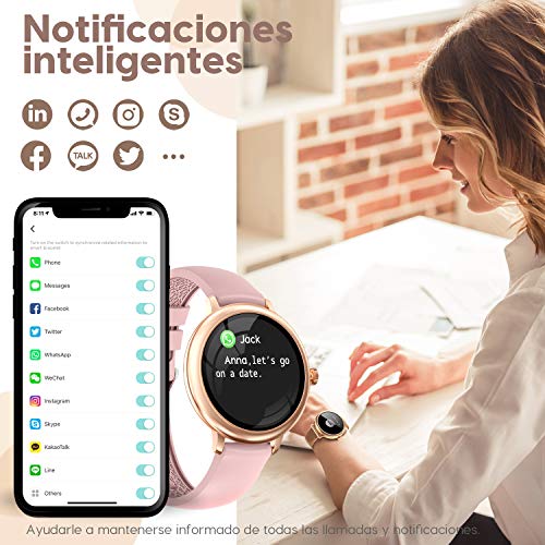 NAIXUES Smartwatch Mujer, Reloj Inteligente Impermeable 67, Monitor de Sueño y Caloría Pulsómetro, 7 Modos de Deportes, Notificaciones Inteligentes, Reloj Deportivo Mujer para Android iOS (Oro)