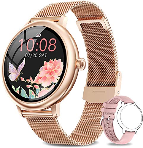 NAIXUES Smartwatch Mujer, Reloj Inteligente Impermeable 67, Monitor de Sueño y Caloría Pulsómetro, 7 Modos de Deportes, Notificaciones Inteligentes, Reloj Deportivo Mujer para Android iOS (Oro)