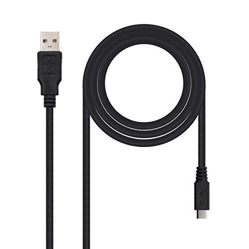 NanoCable 10.01.0501 - Cable USB 2.0 a micro USB, uso principal en moviles y camaras digitales, tipo A/M-Micro B/M, macho-macho, negro, 1.8mts